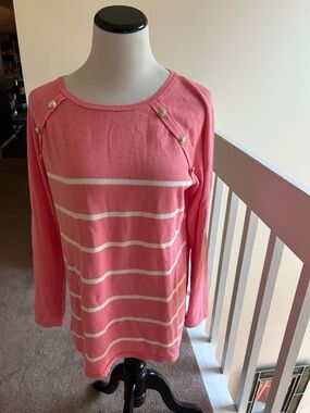 Belle by Kim Gravel Coral Pink Knit Top with Gold Buttons